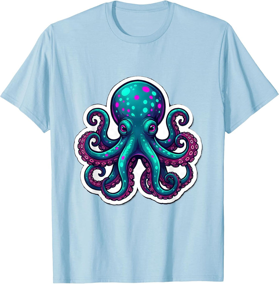 Men's Glowing Octopus Deep Sea Bioluminescent Art T-Shirt - Baby Blue