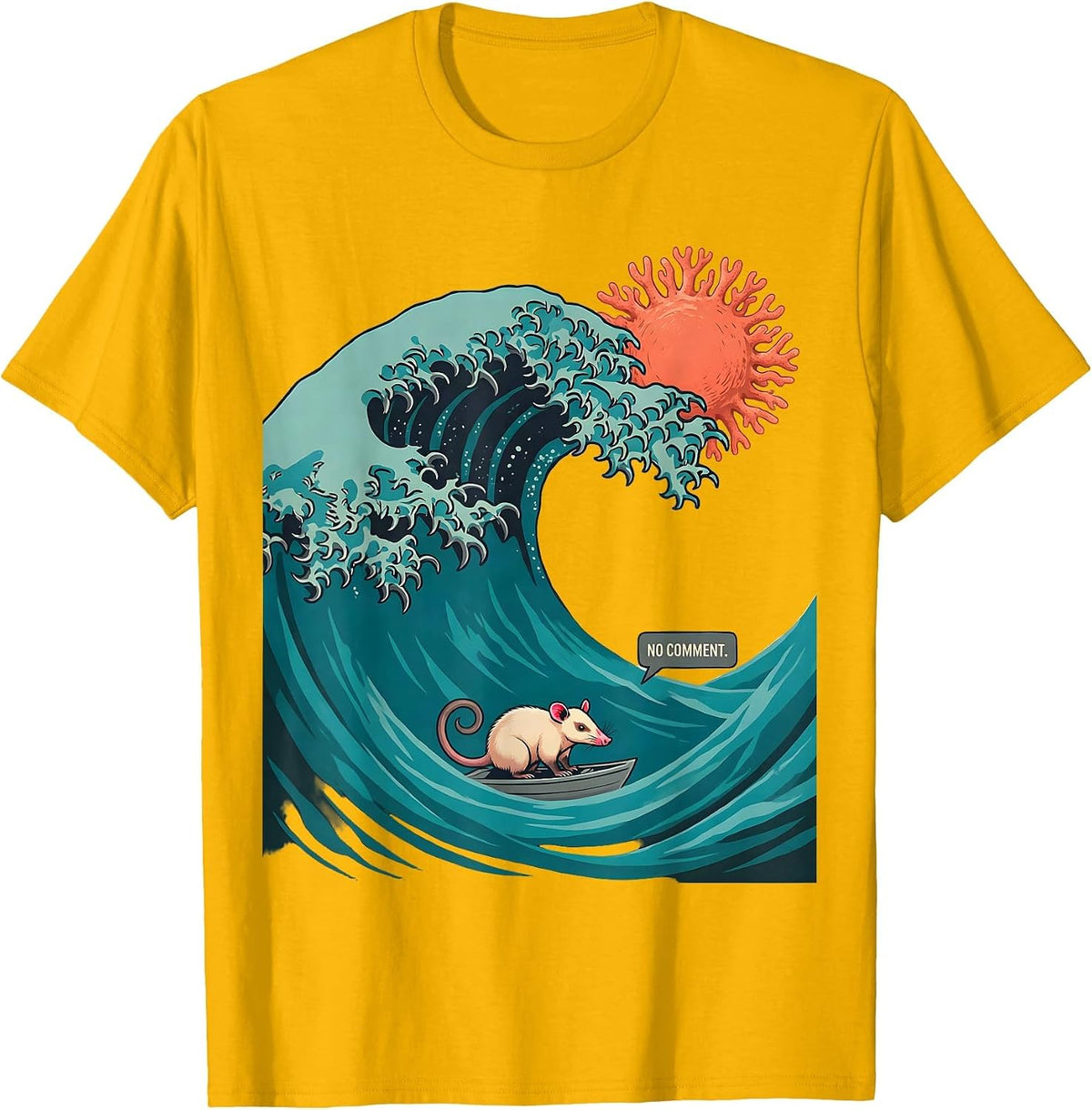 Men's No Comment Midcentury Modern Animal Surfing Opossum Parody T-Shirt - Golden Yellow