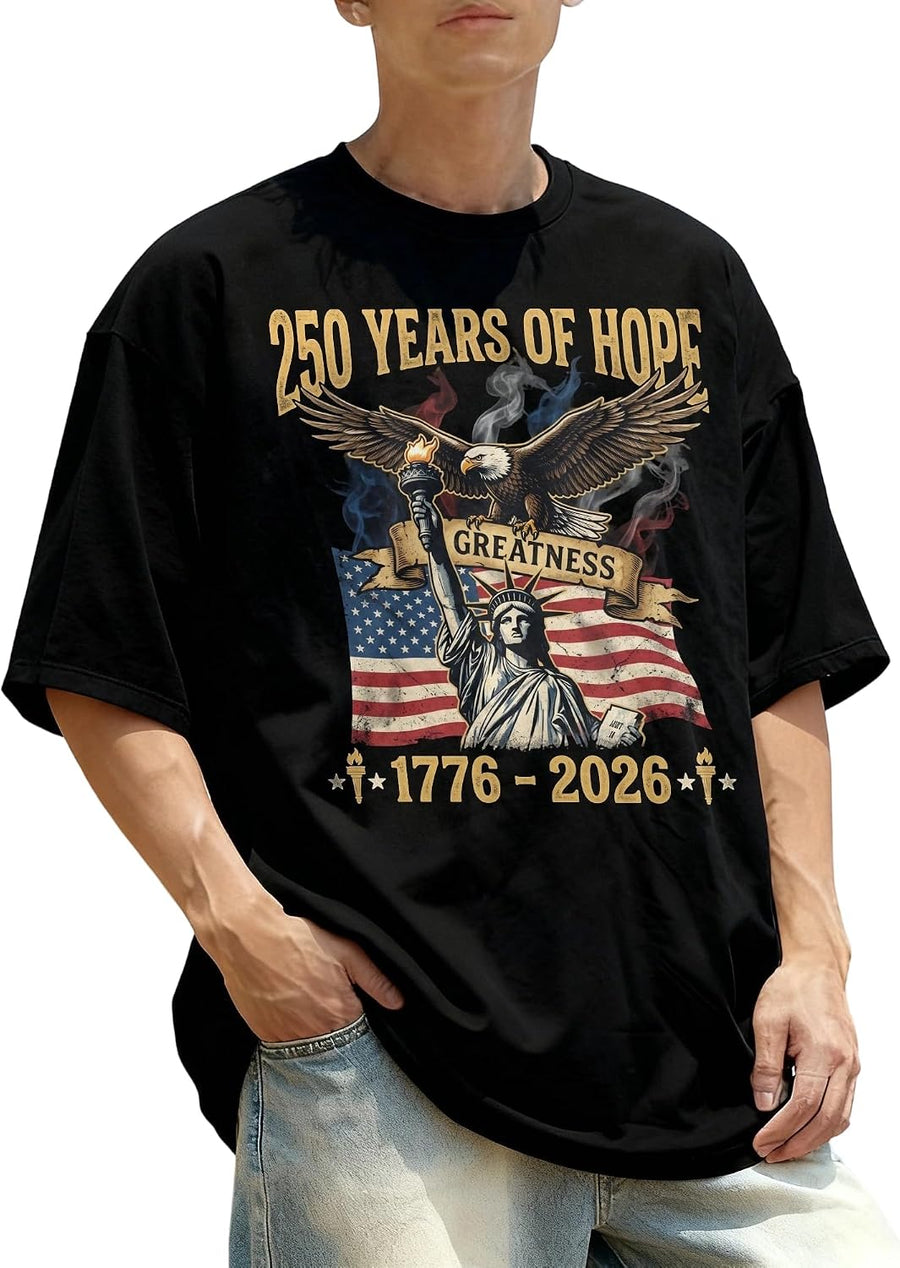250th Anniversary T-Shirt Men Men Women, 1776-2026 America Graphic Tee, Vintage Patriotic 4th of July Parade Clothes - Color