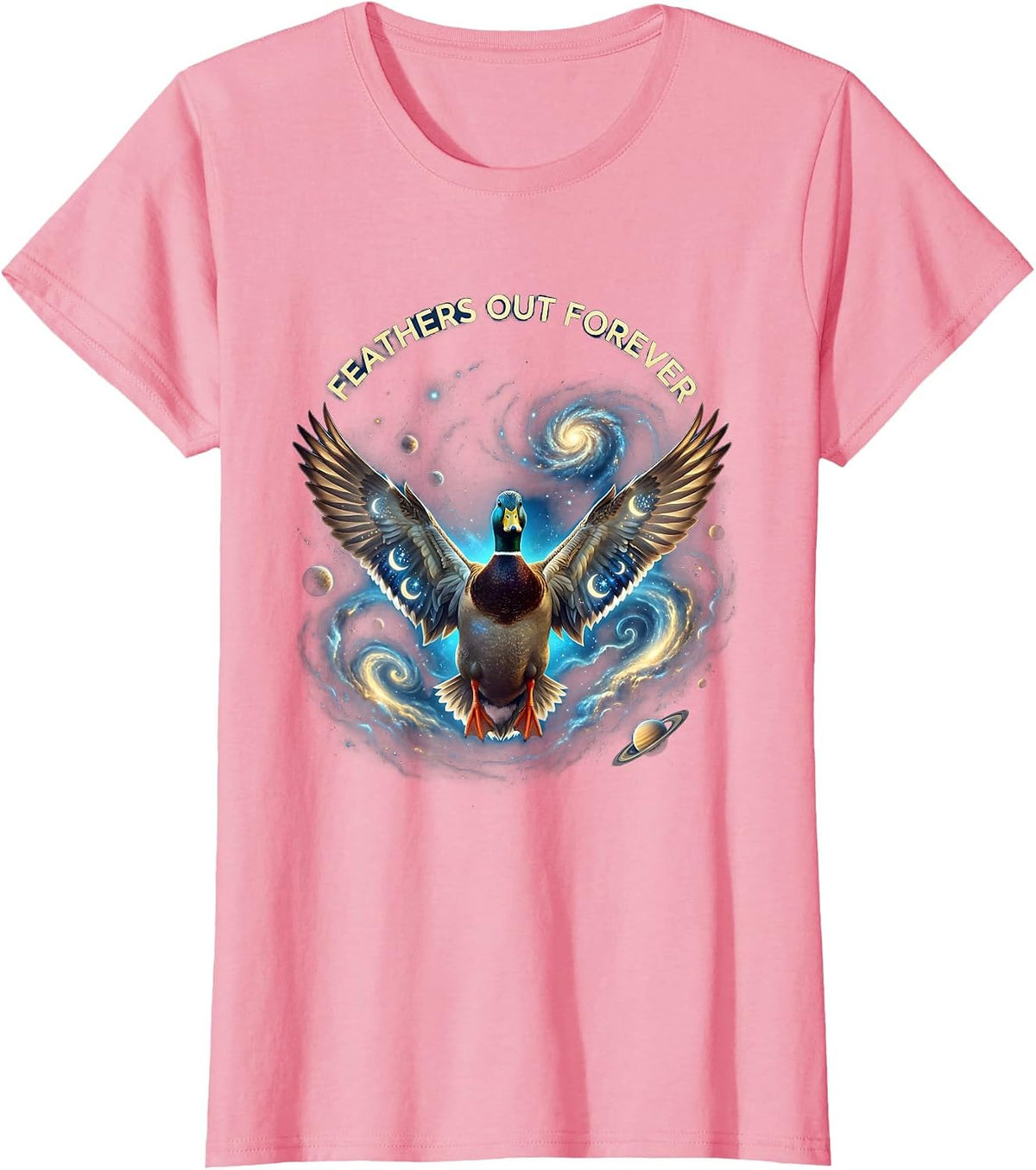 Women's Feathers Out Forever Duck Graphic Design T-Shirt - Pink