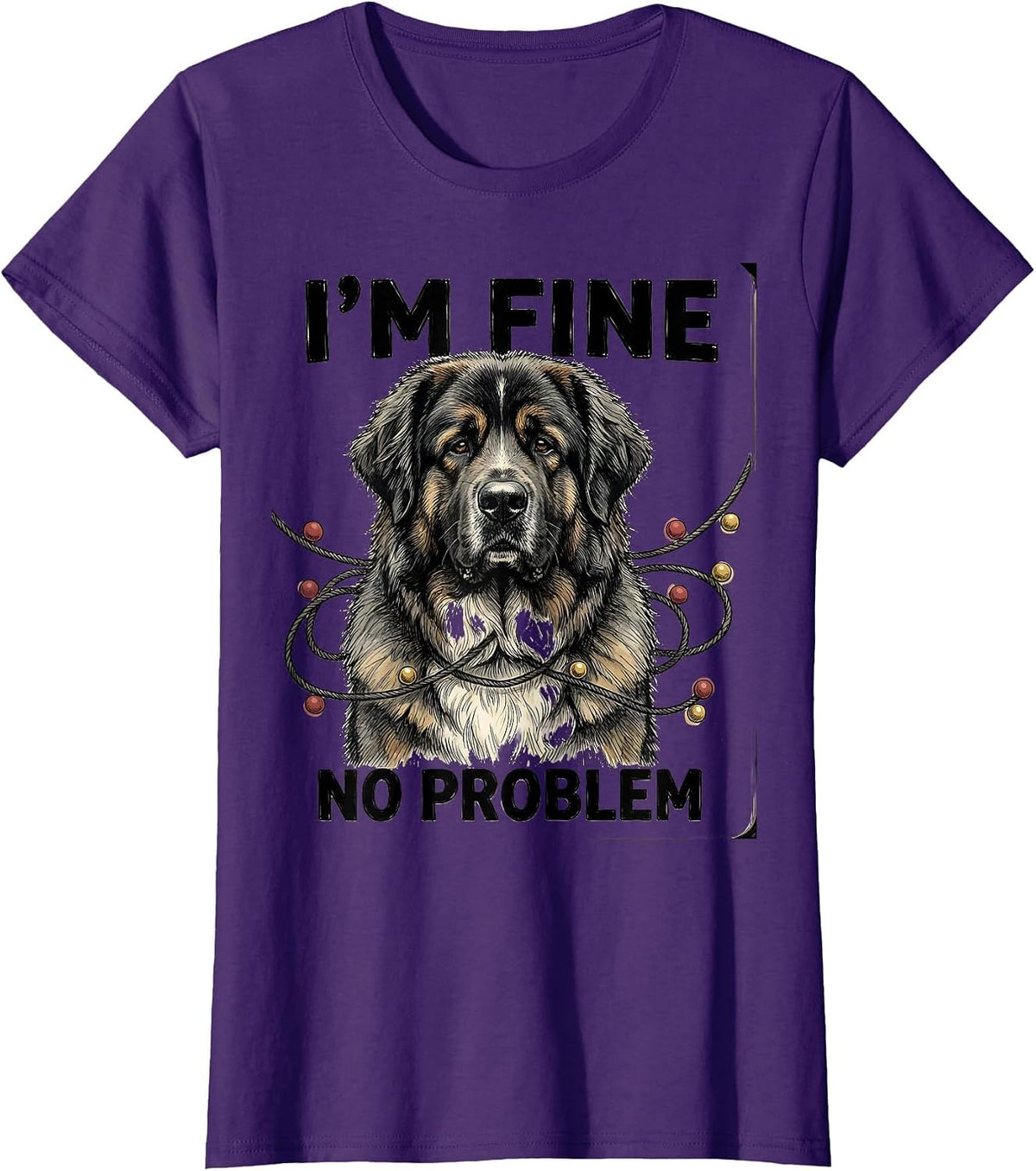 Women's I'm Fine No Problem Great Pyrenees Christmas Hand-Sketched T-Shirt - Purple