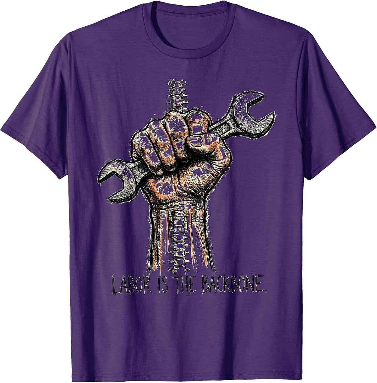 Labor Is the Backbone Labor Day Graphic Design T-Shirt - Purple