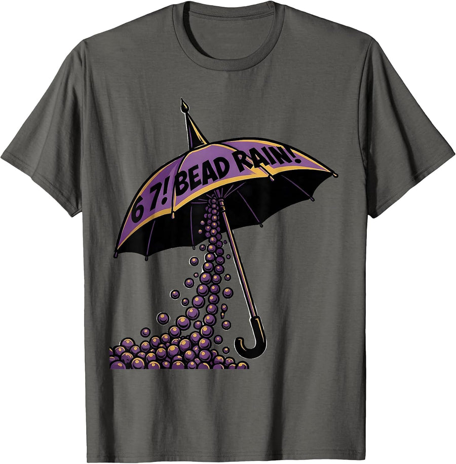 6 7! Bead Rain! Mardi Gras Carnival Meme Kids Humor T-Shirt - Asphalt Grey