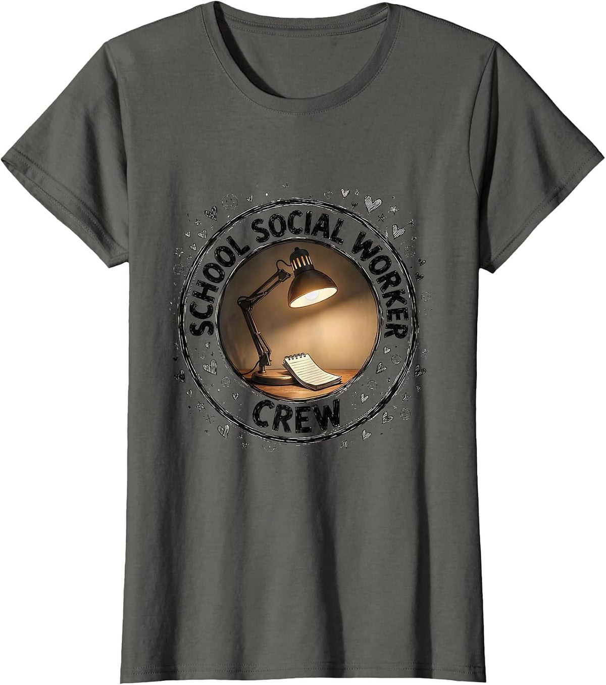 Women's School Social Worker Crew Hand-Sketched School Counselor T-Shirt - Asphalt Grey