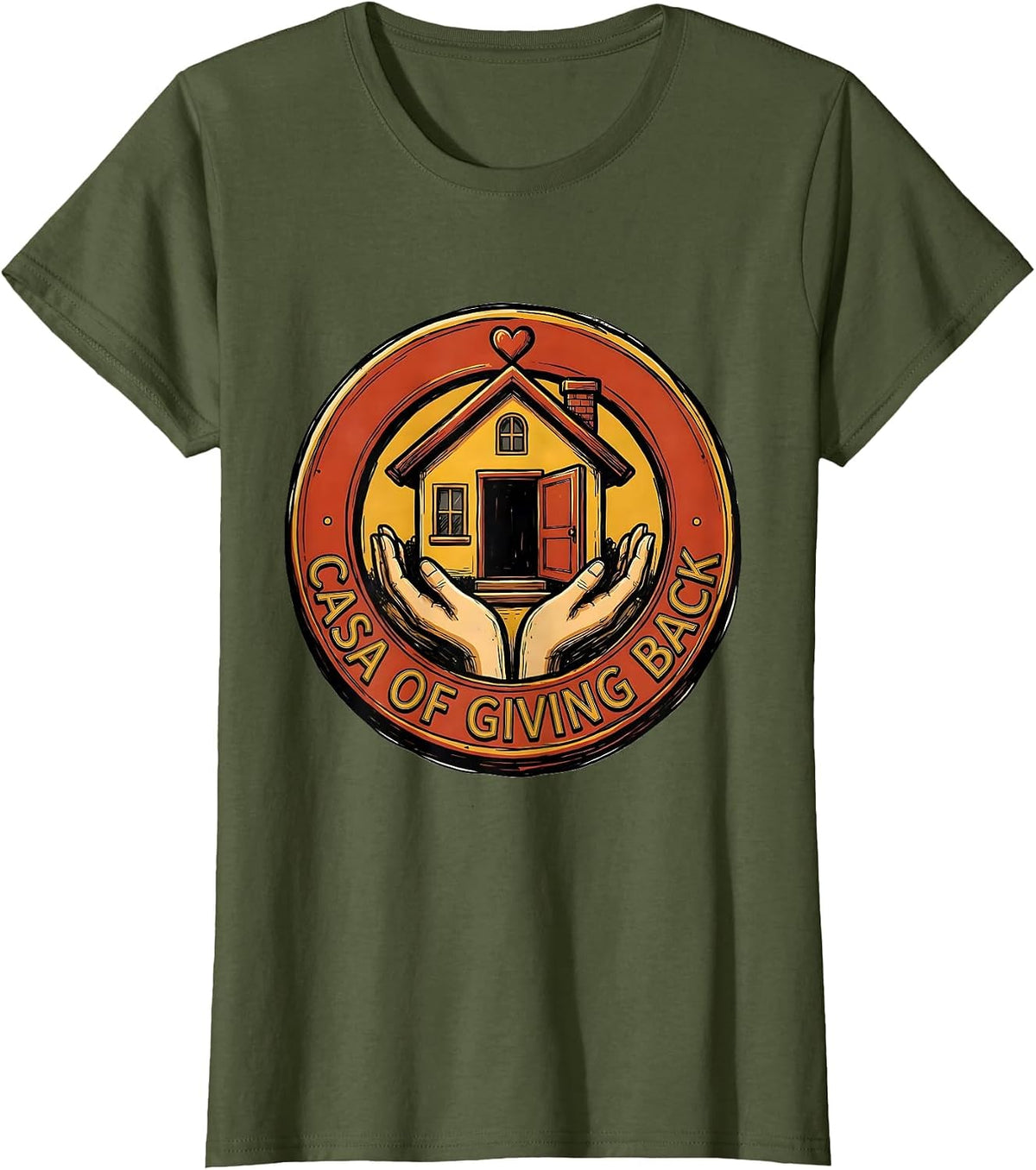 Women's Altruismo Casa of Giving Back Graphic Design T-Shirt - Olive Green