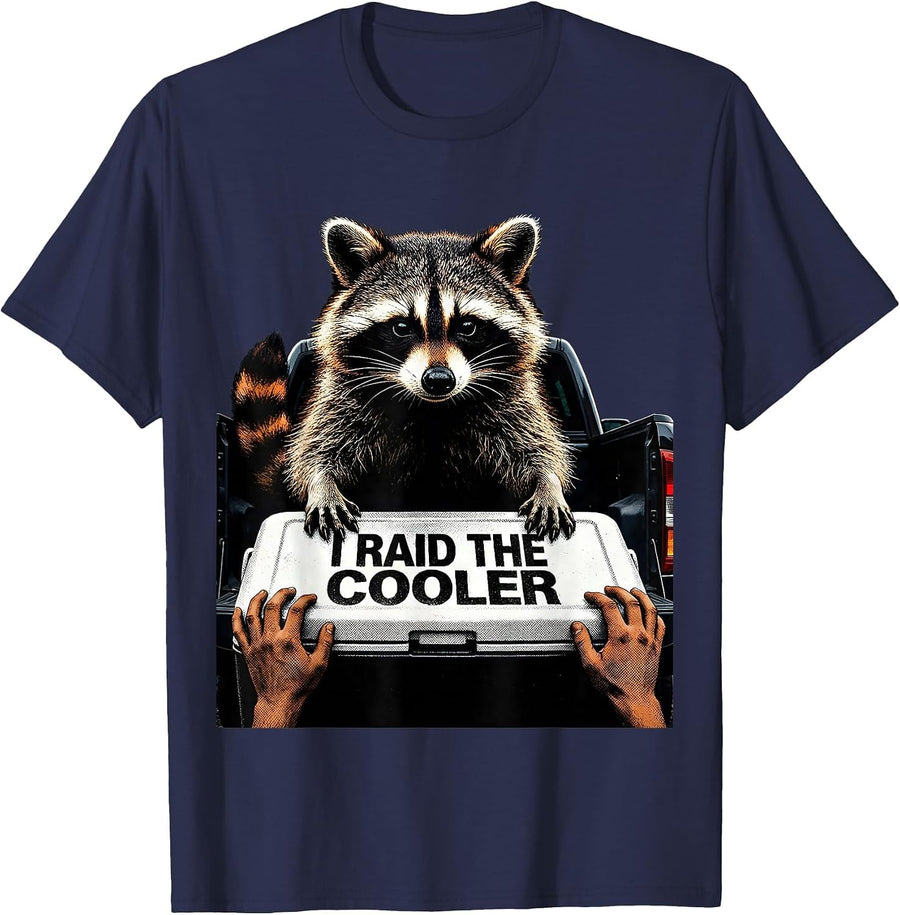 I Raid The Cooler Funny Raccoon Trash Panda Meme Humor T-Shirt - Navy Blue