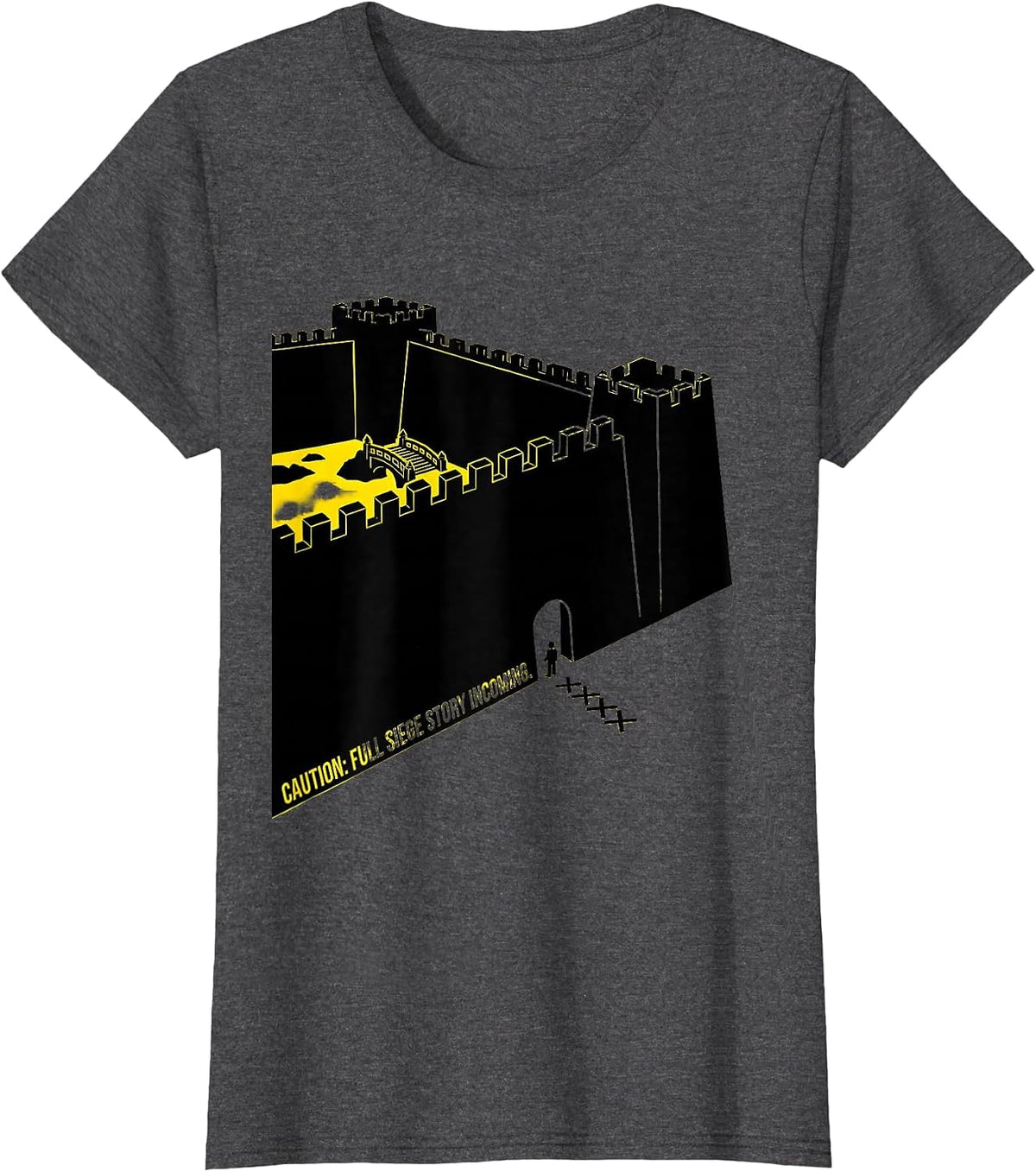 Women's Caution: Full Siege Story Incoming Funny History Teacher T-Shirt - Dark Heather Grey