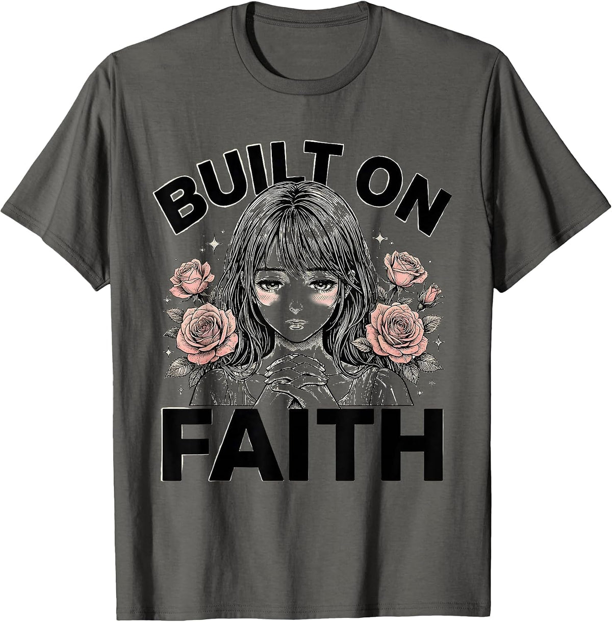 Built on Faith Faith Over Fear Inspirational Design T-Shirt - Asphalt Grey