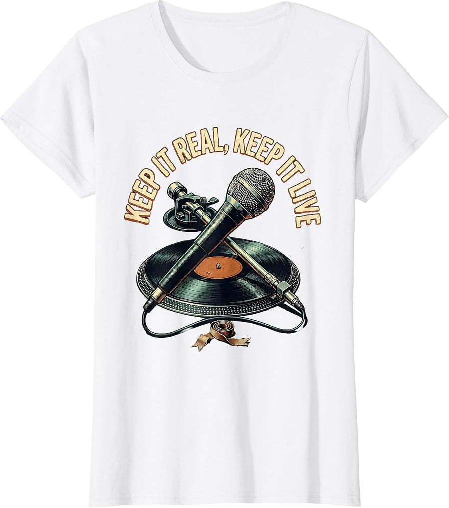 Women's Keep It Real Keep It Live Vintage Hip Hop Rap Music T-Shirt - White