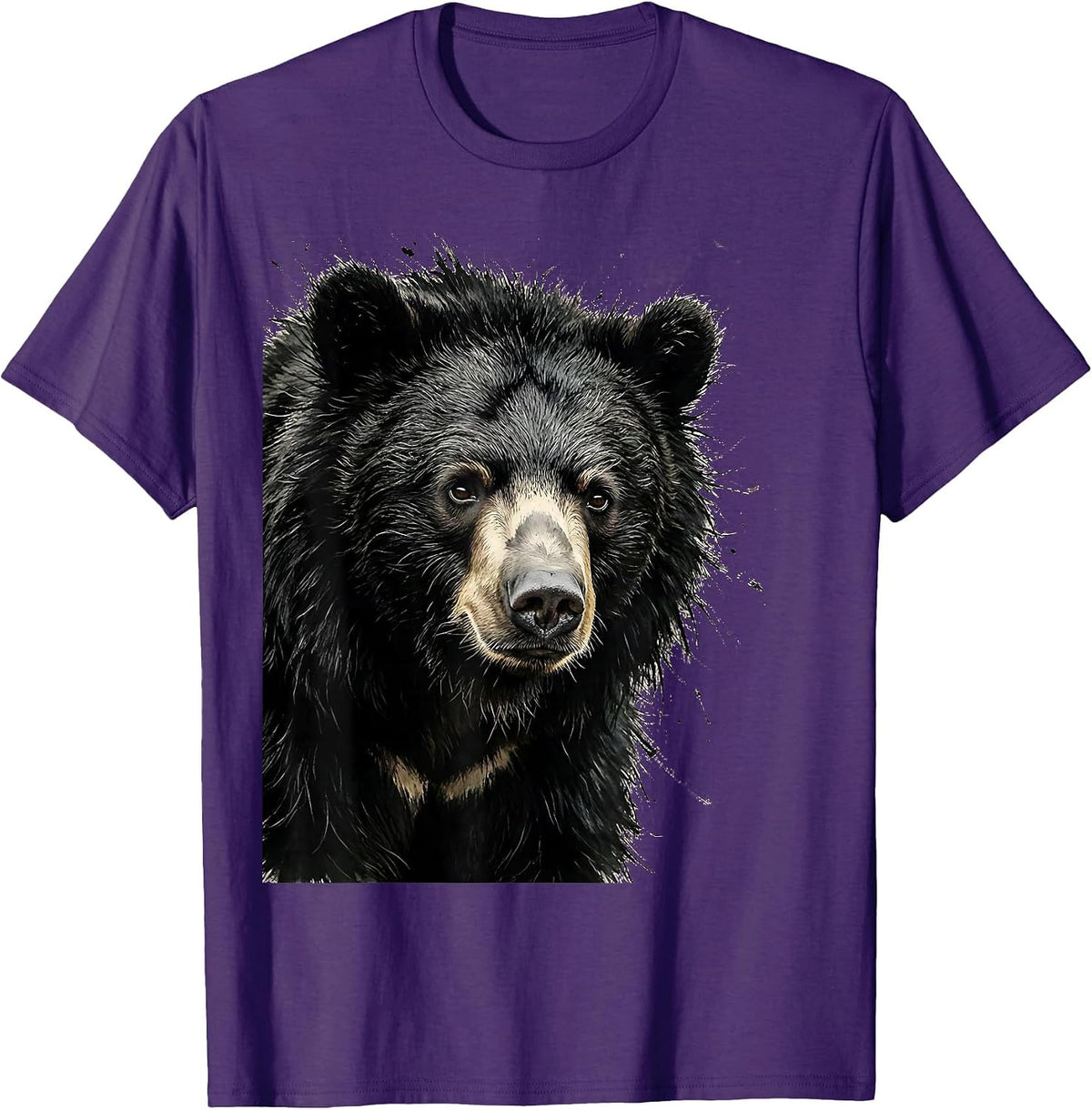 Men's Sloth Bear Close-Up Shaggy Fur Wildlife Illustration T-Shirt - Purple