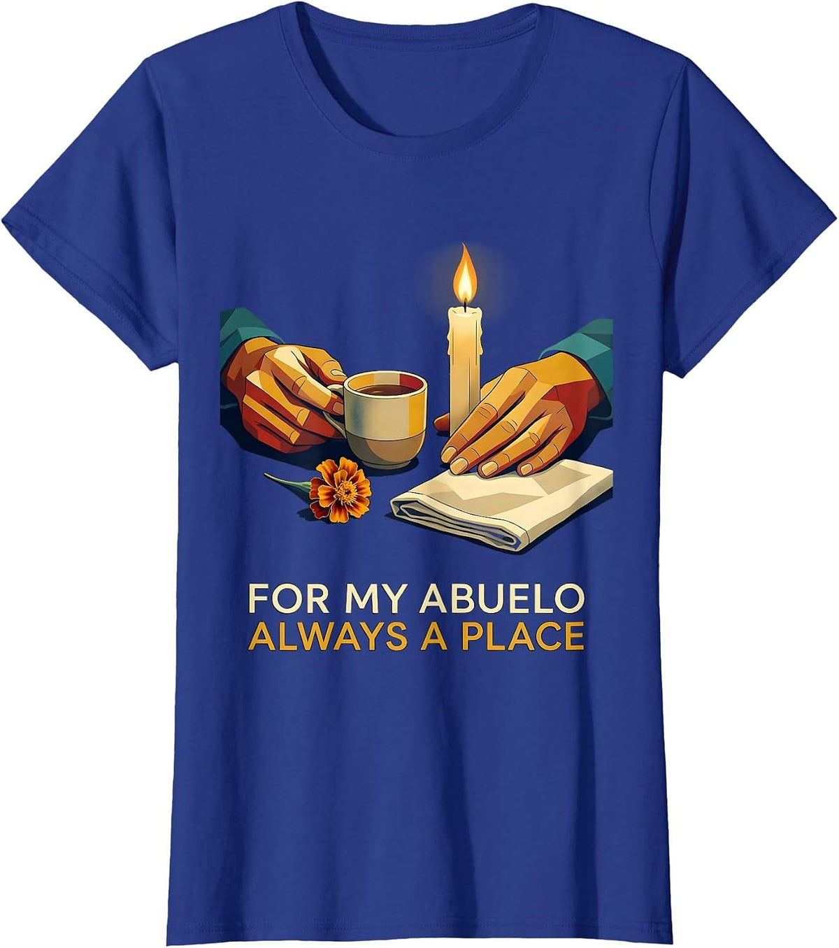 Women's For My Abuelo, Always A Place Midcentury Modern Gothic T-Shirt - Royal Blue