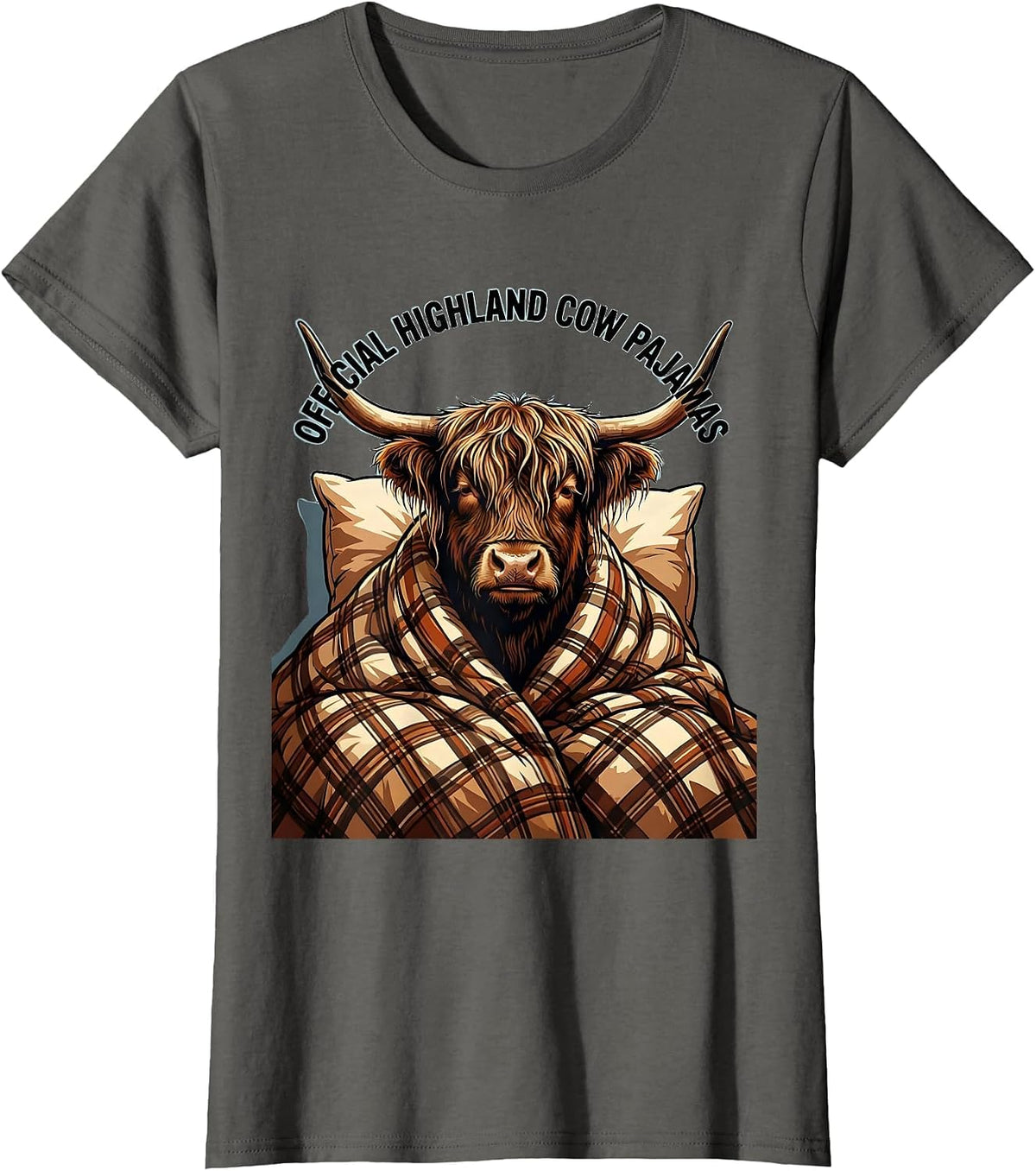 Women's Official Highland Cow Pajamas Cute Cozy Sleepwear Animal T-Shirt - Asphalt Grey