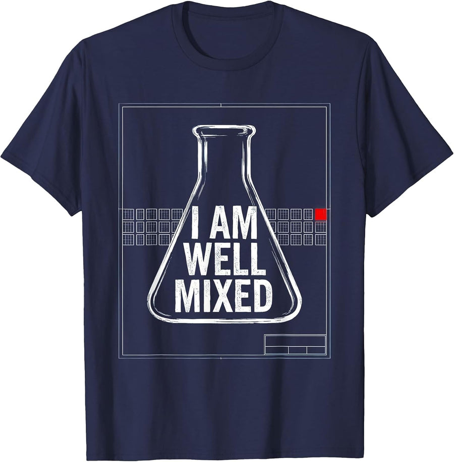 I Am Well Mixed Technical Blueprint Chemistry Pun Humor T-Shirt - Navy Blue