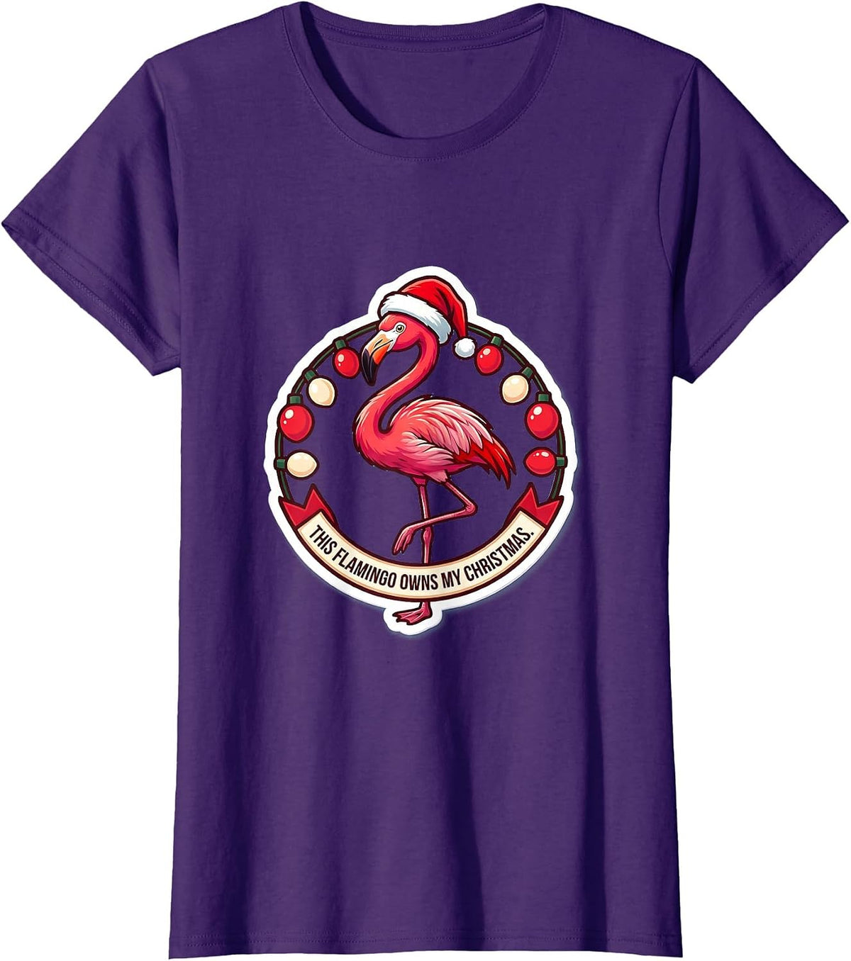 Women's This Flamingo Owns My Christmas Funny Animal Christmas T-Shirt - Purple