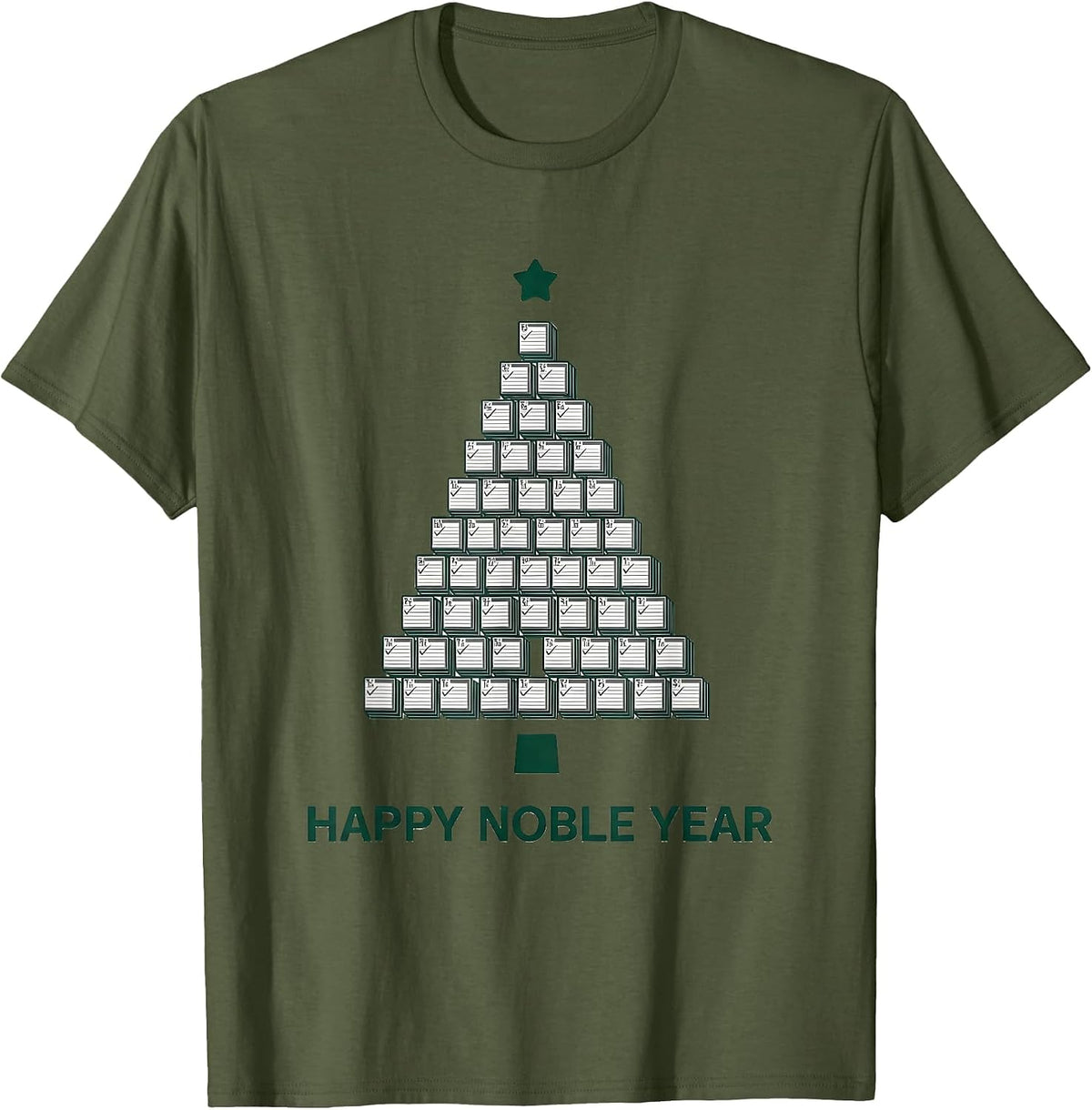 Happy Noble Year Funny Periodic Table Chemistry Nerd Humor T-Shirt - Olive Green