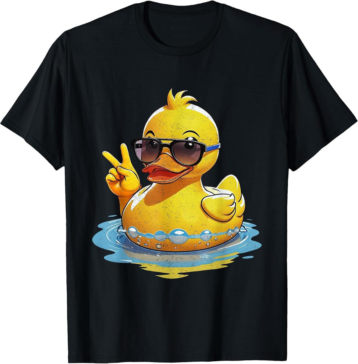 Retro Groovy Yellow Rubber Duck Peace Funny Duck Lovers T-Shirt - Black