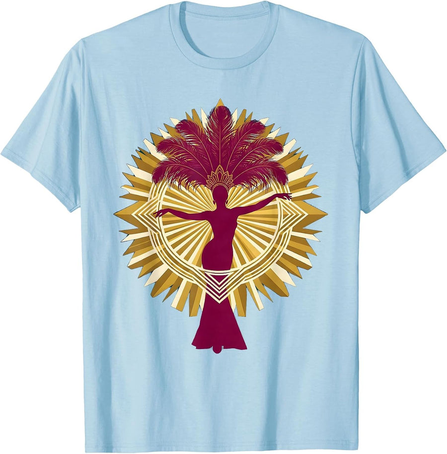 Retro Showgirl Silhouette Art Deco Sunburst Design T-Shirt - Baby Blue
