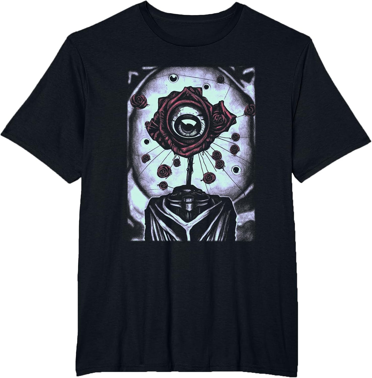 Eyeball Distressed Weirdcore Aesthetic Goth Grunge Eye Rose T-Shirt - Black