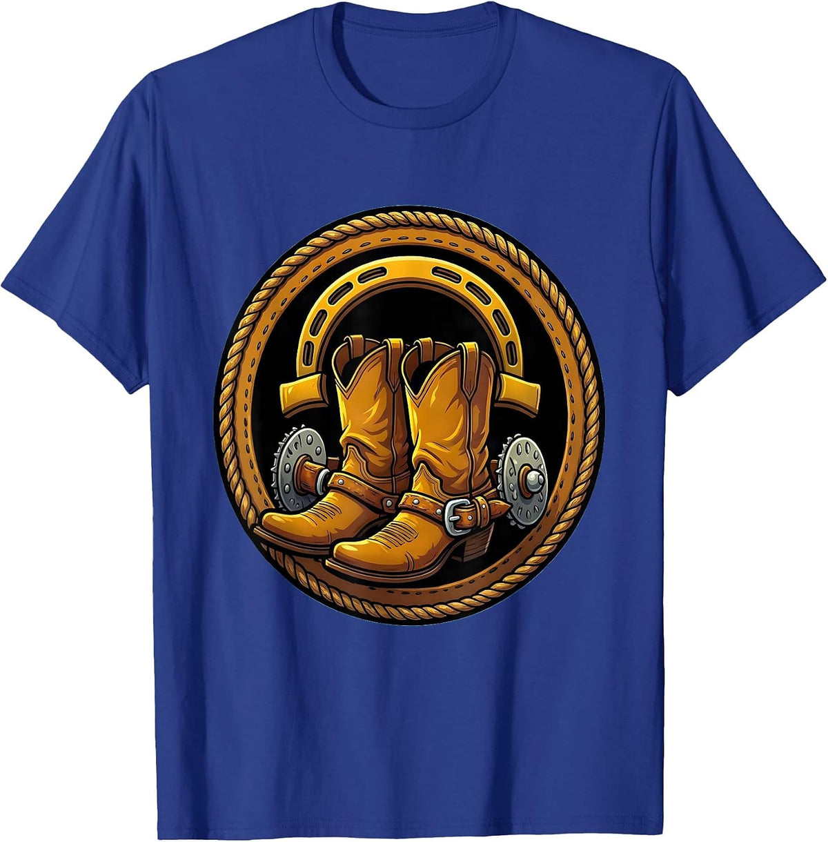 Cowboy Boots Horseshoe and Spurs Western Graphic T-Shirt - Royal Blue