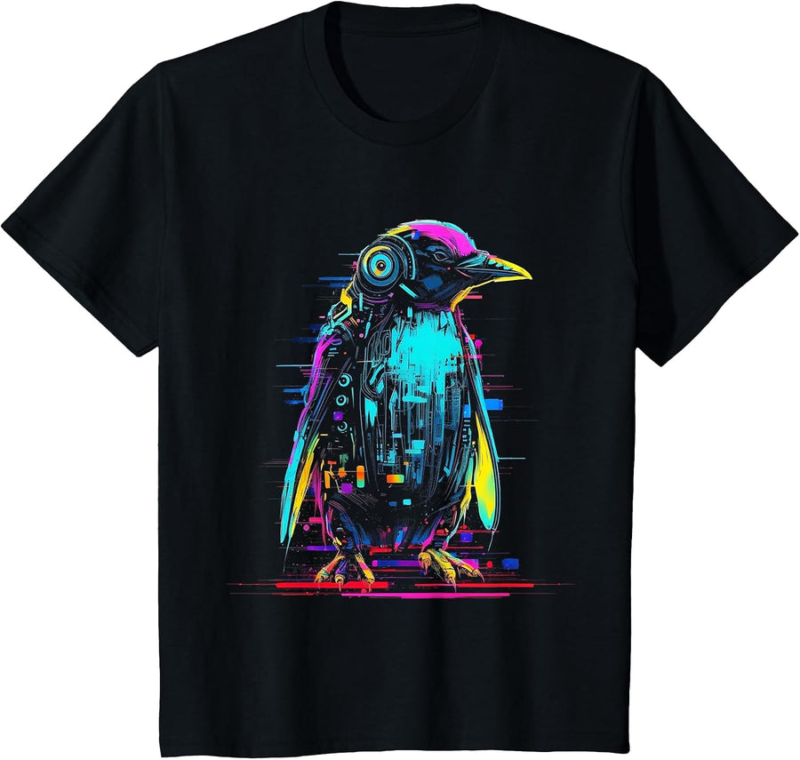Penguin Fantasy Robot Art - Animal Penguin T-Shirt - Black