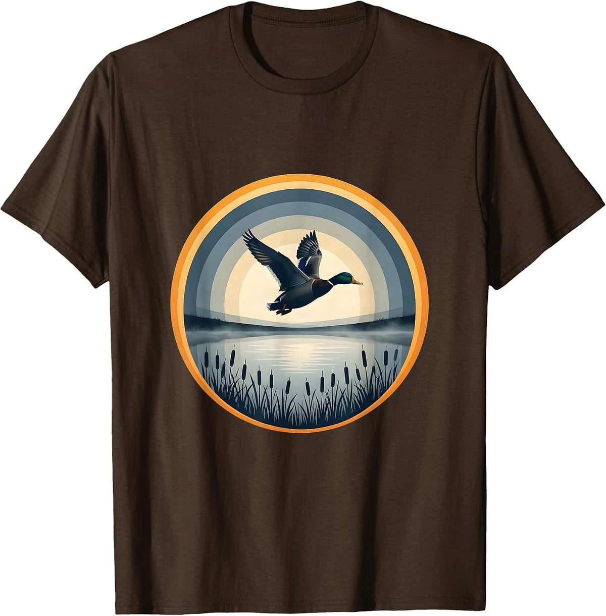 Men's Duck Flying Over Misty Morning Marsh Camo T-Shirt - Brown