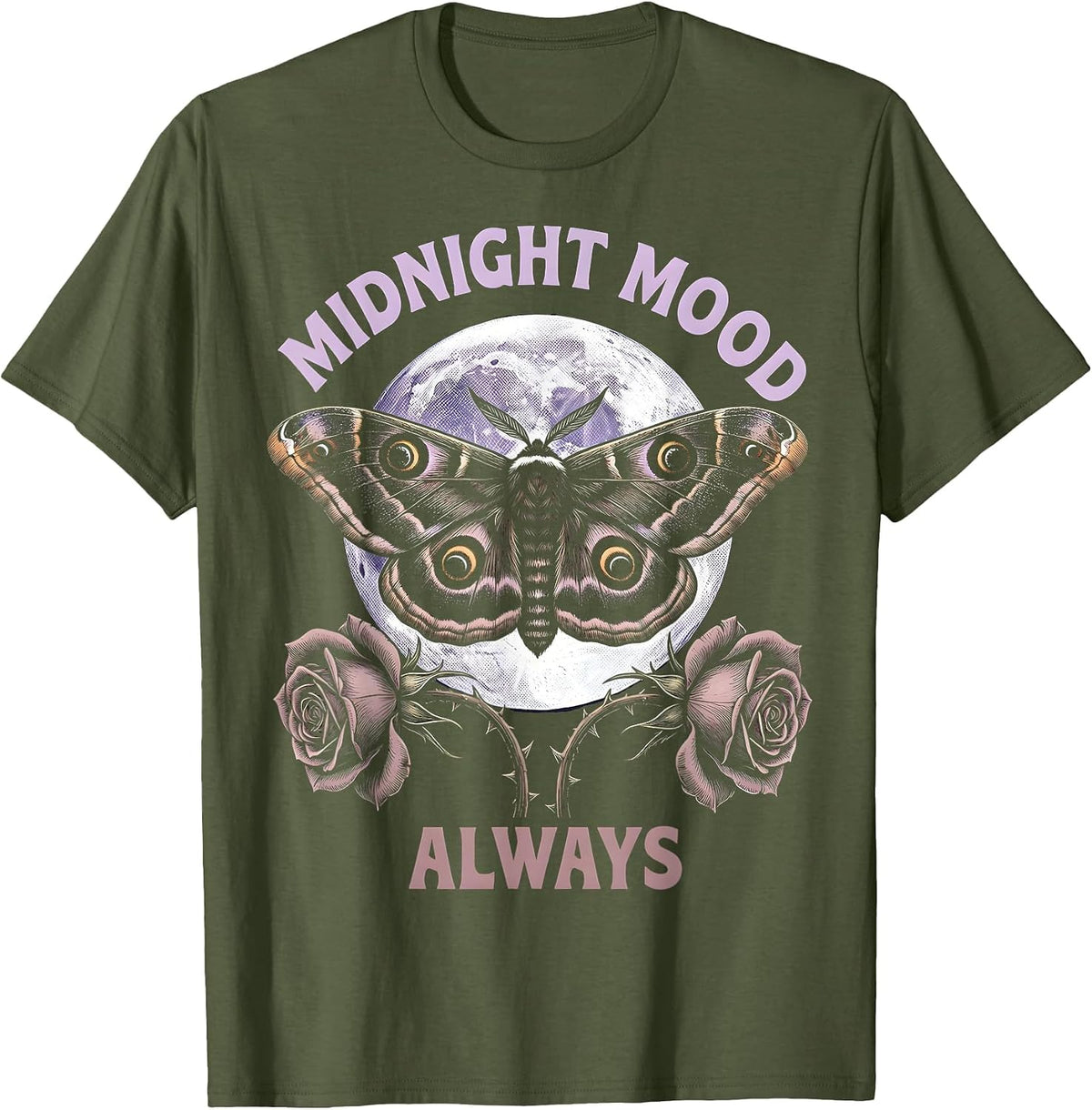 Midnight Mood Always Goth Women's Dark Design T-Shirt - Olive Green