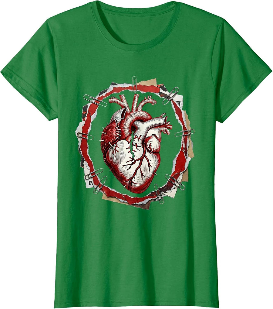 Women's Emo Stitched Heart Graphic Design T-Shirt - Kelly Green