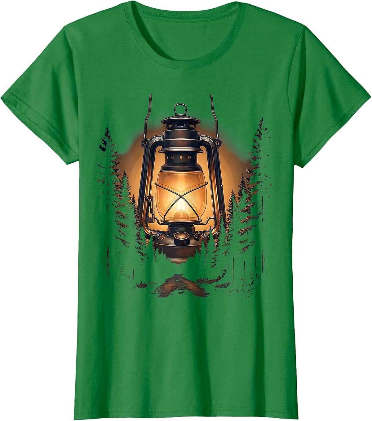 Women's Lantern Glow Dark Forest Path Faith Over Fear T-Shirt - Kelly Green