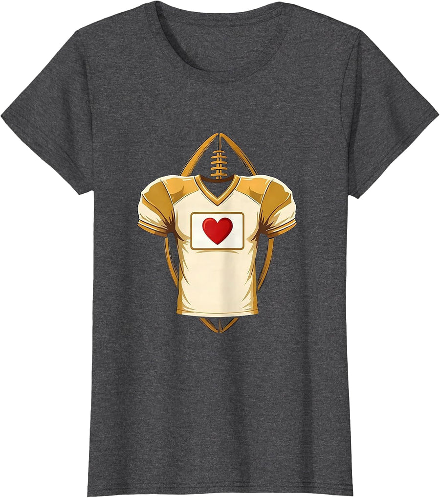 Women's Football Lineman Mom Jersey Number Heart Pride T-Shirt - Dark Heather Grey