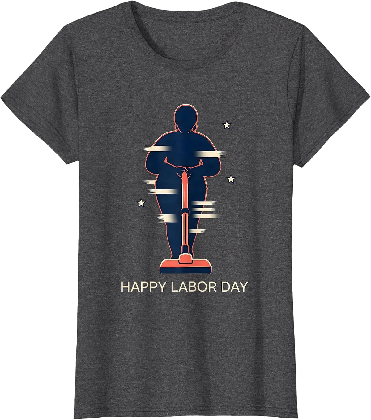 Women's Happy Labor Day Patriotic Woman Messy Bun Humor Graphic T-Shirt - Dark Heather Grey
