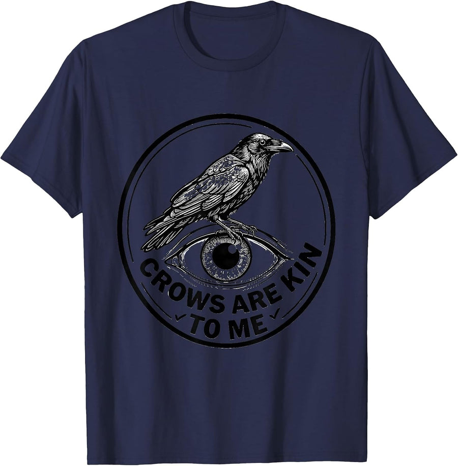 Crows Are Kin To Me Gothic Raven Bird Silhouette Dark Nature T-Shirt - Navy Blue