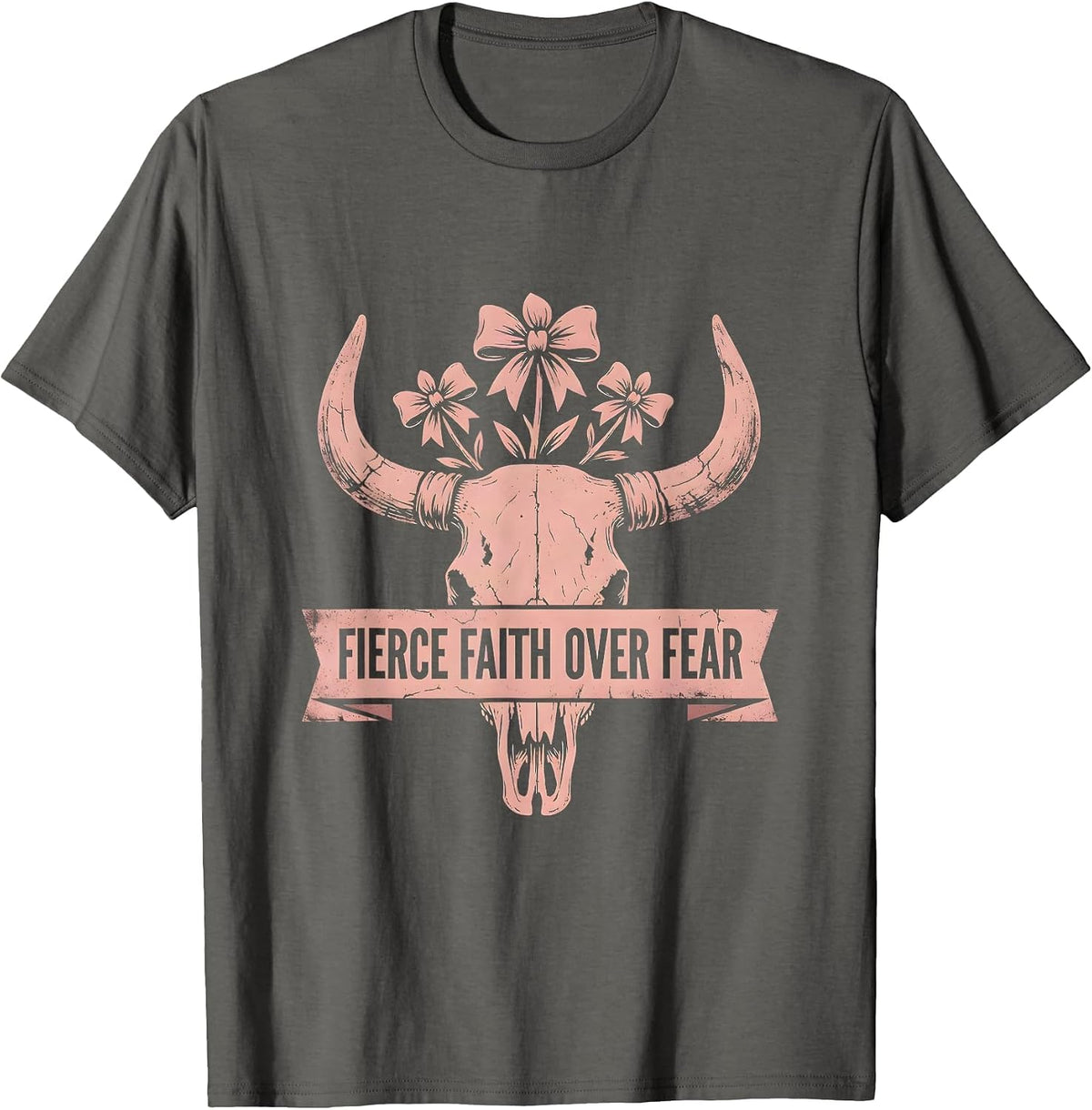 Men's Fierce Faith Over Fear Pink October Design T-Shirt - Asphalt Grey