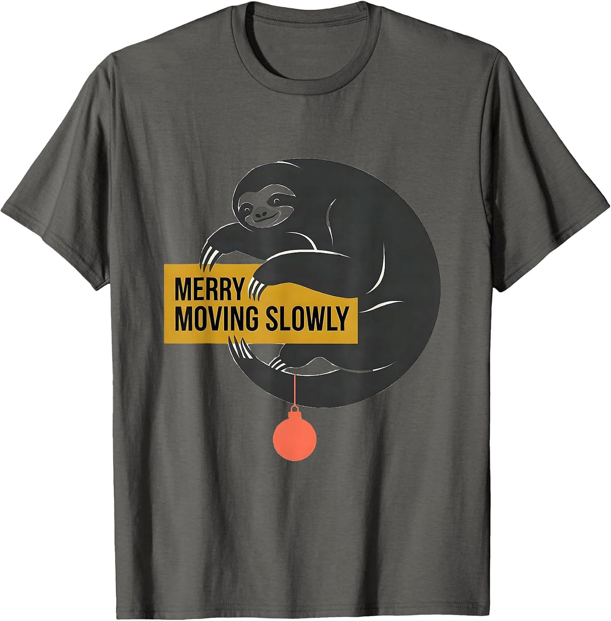 Merry Moving Slowly Midcentury Modern Sloth Lover Funny T-Shirt - Asphalt Grey