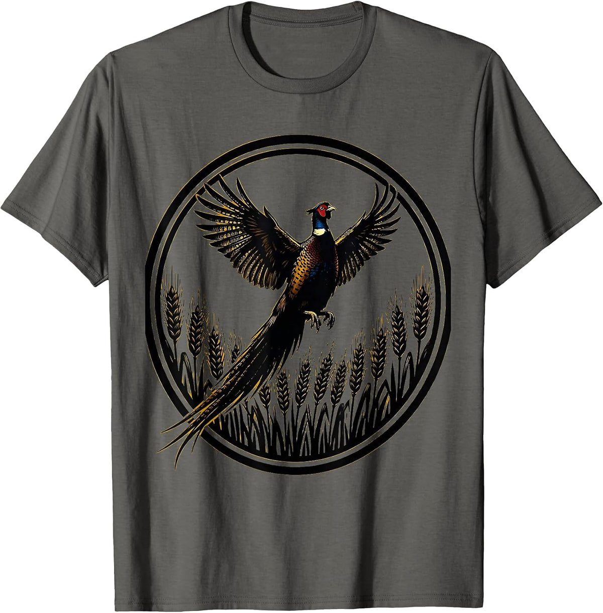 Pheasant Bursting From Golden Wheat Field T-Shirt - Asphalt Grey