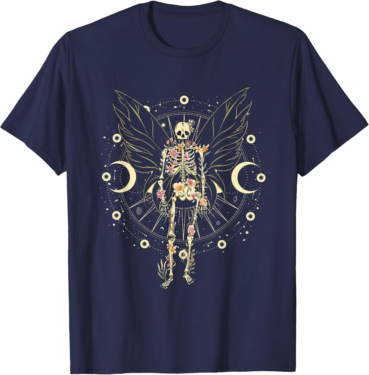 Fairy Grunge Fairycore Aesthetic Butterfly Skeleton Gothic T-Shirt - Navy Blue