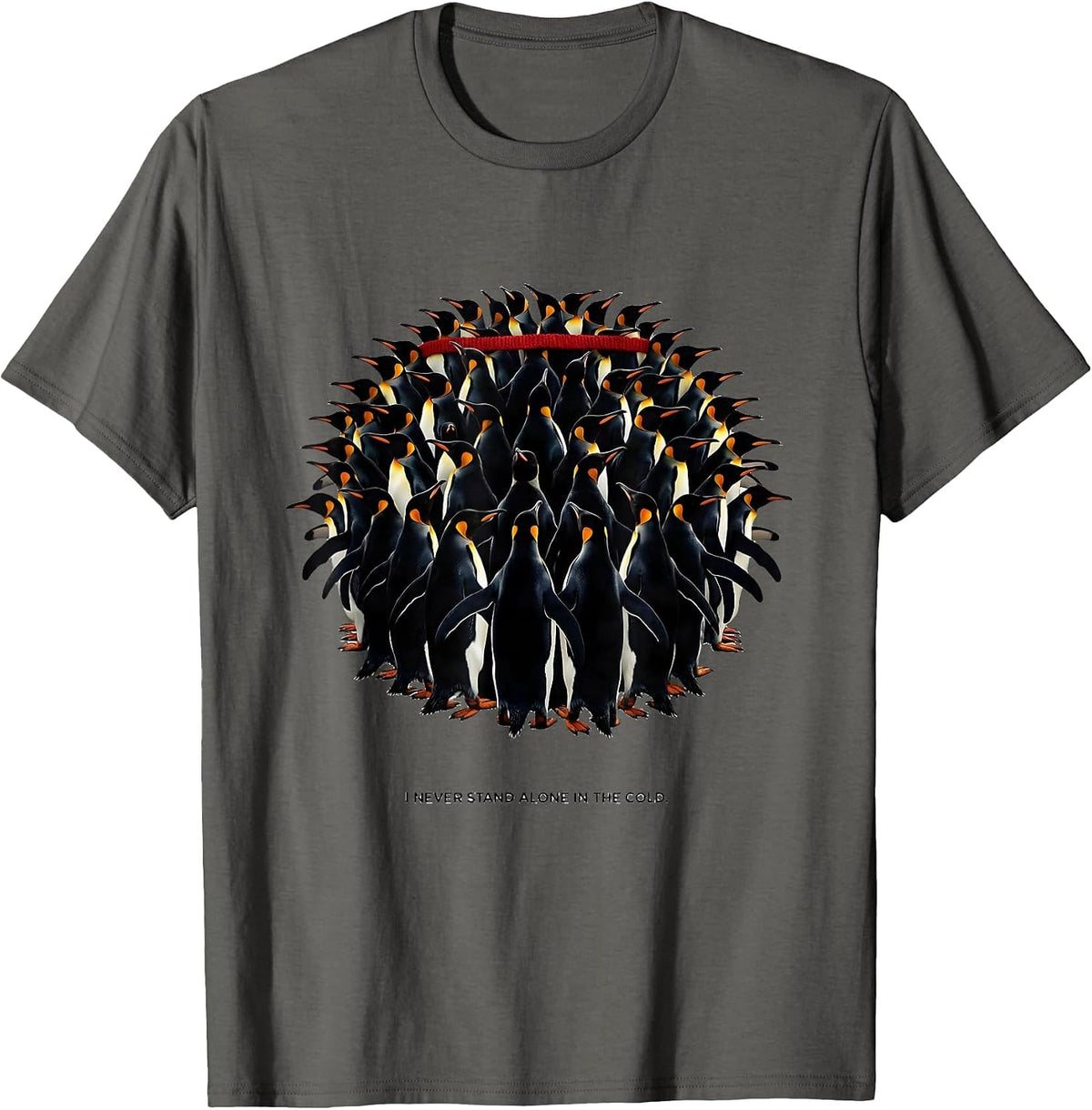I Never Stand Alone In The Cold Funny Penguin Lover T-Shirt - Asphalt Grey