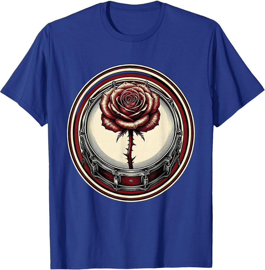 Rose Growing Through Snare Drum Graphic T-Shirt - Royal Blue
