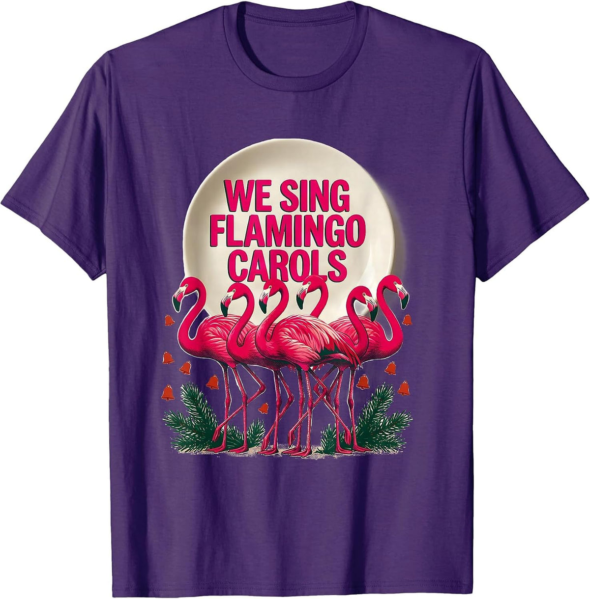 We Sing Flamingo Carols Funny Pink Flamingo Christmas T-Shirt - Purple