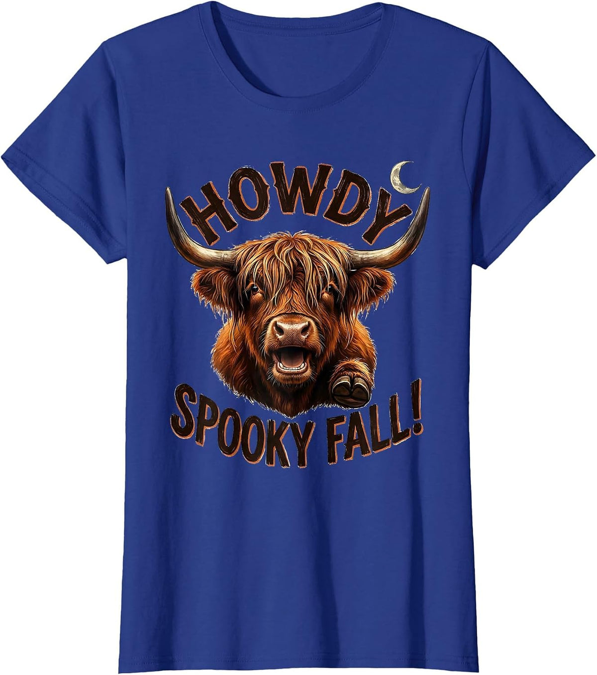 Women's Howdy, Spooky Fall! Funny Highland Cow Fall Halloween Humor T-Shirt - Royal Blue