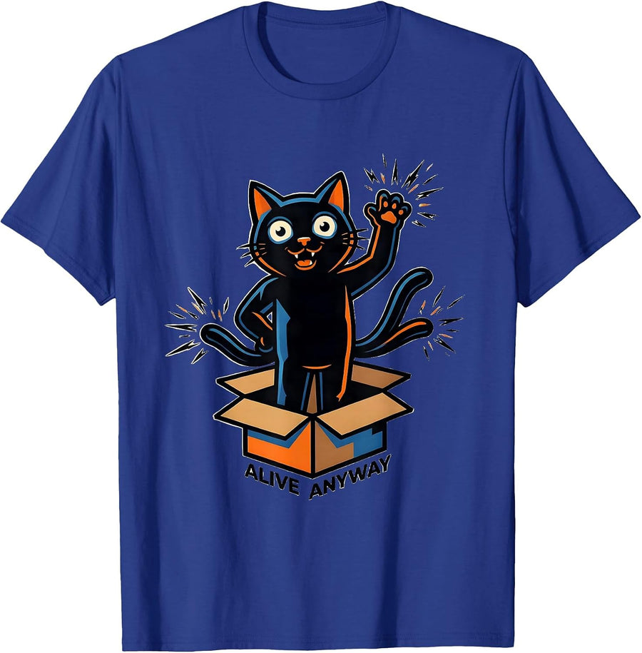 Bold Cat Mascot Quantum Physics Humor Science Enthusiast T-Shirt - Royal Blue