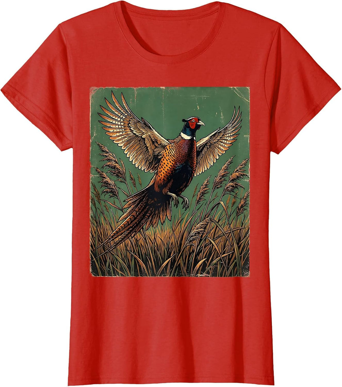 Pheasant Flush Rising Through Tall Reeds T-Shirt - Red