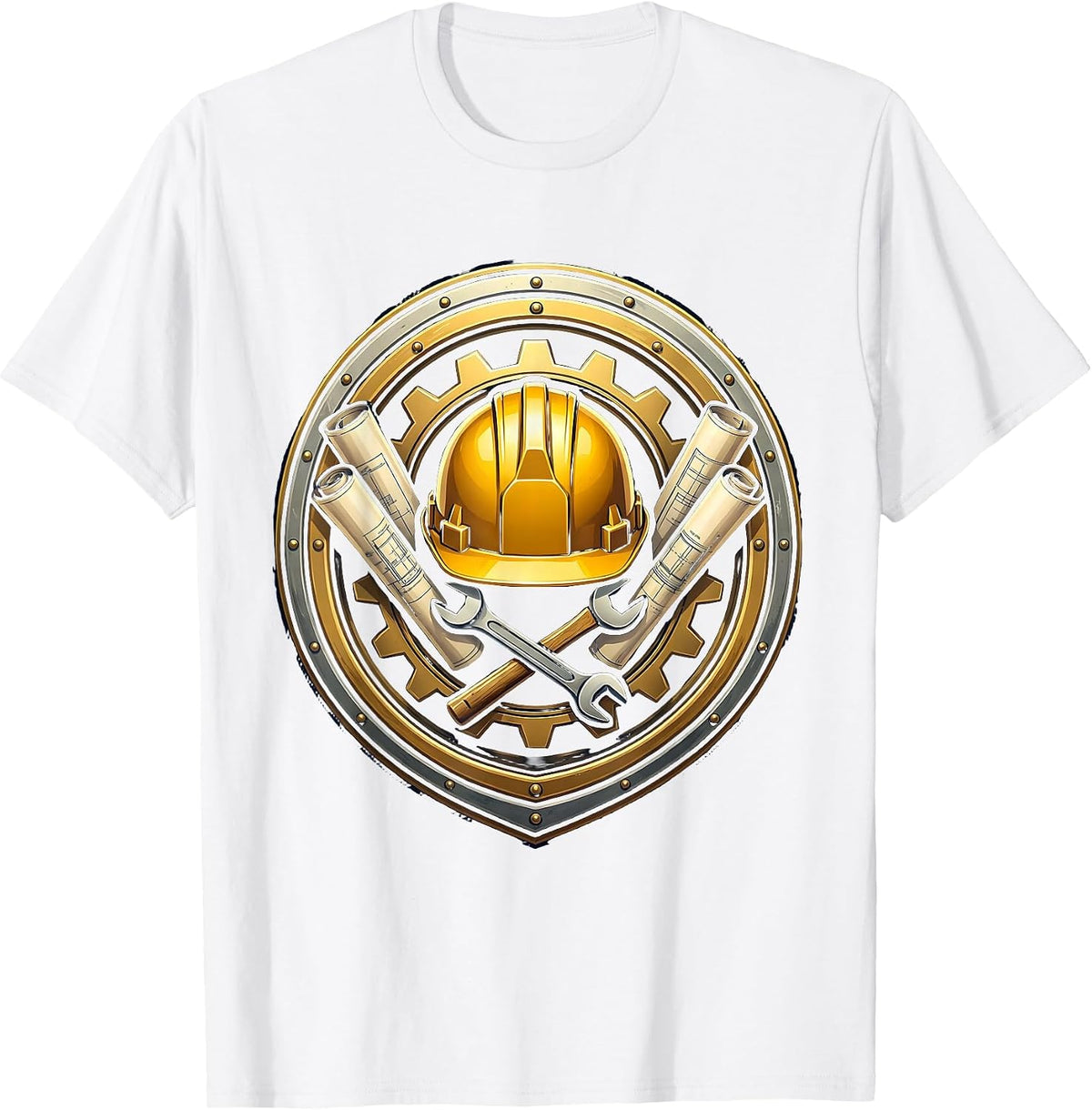 Labor Day Construction Blueprint Hard Hat Graphic T-Shirt - White