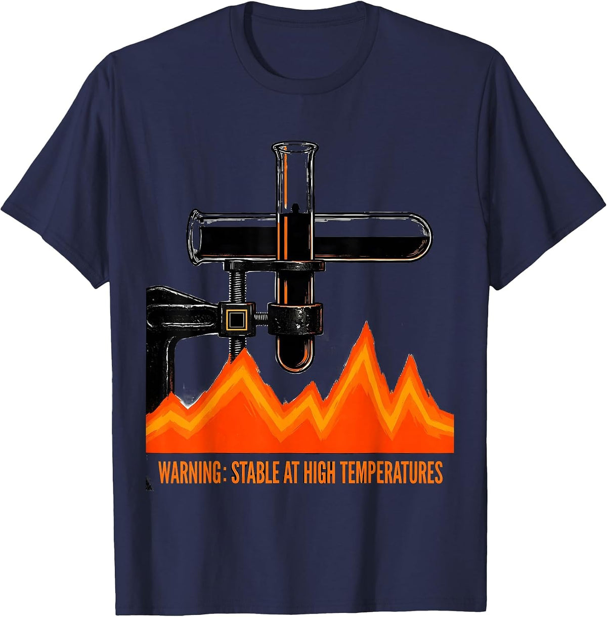 Men's Warning: Stable At High Temperatures Funny Science Teacher T-Shirt - Navy Blue