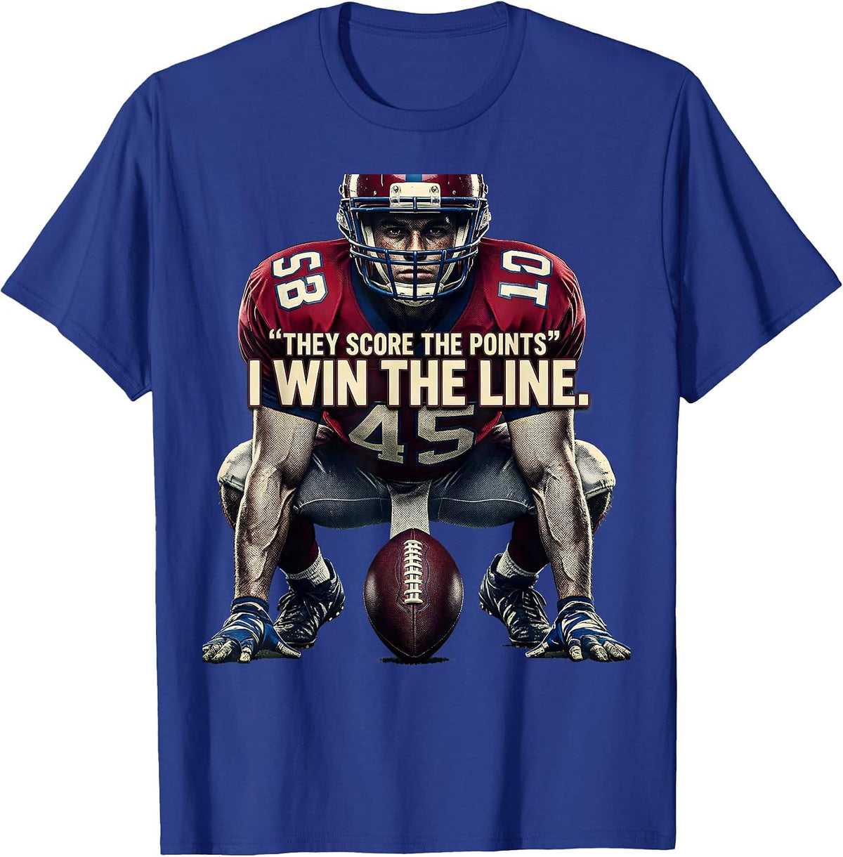 Men's They Score The Points I Win The Line Funny Football Lineman T-Shirt - Royal Blue
