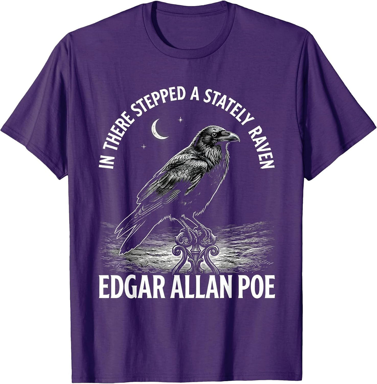 In There Stepped A Stately Raven Edgar Allan Poe Gothic T-Shirt, Men, Purple, Medium - As Pictured