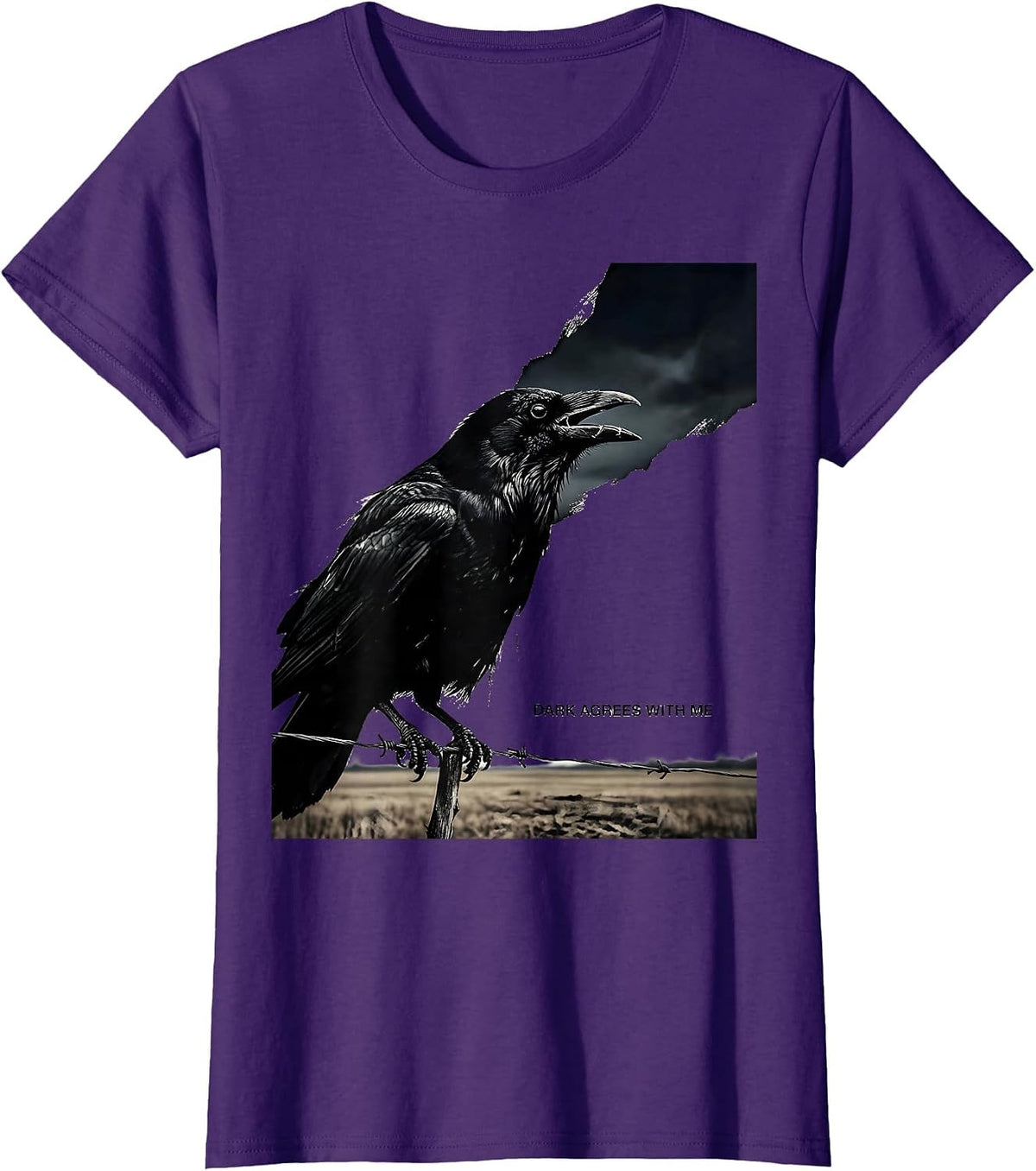 Women's Dark Agrees With Me Funny Crow Pun Bird Lover Gothic Humor T-Shirt - Purple