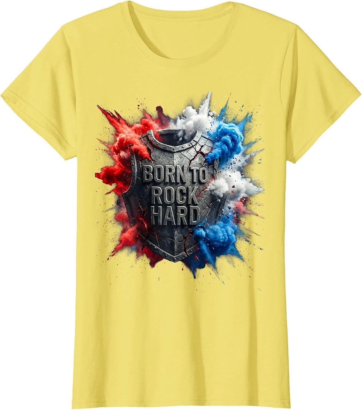 Born to Rock Hard Classic Rock Music Design T-Shirt - Lemon Yellow