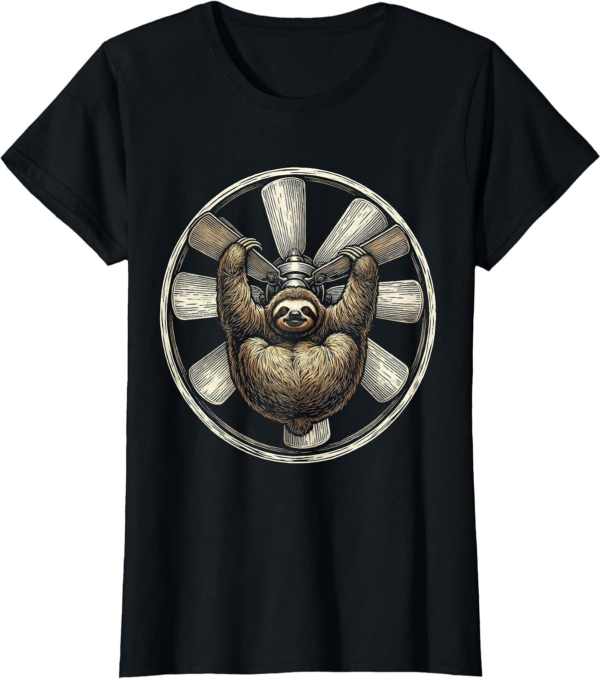 Sloth Hanging From Office Ceiling Fan Funny T-Shirt - Black