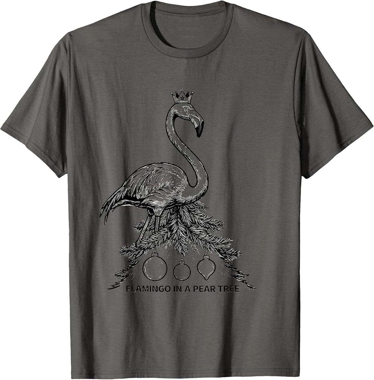 Men's Flamingo In A Pear Tree Funny Pink Flamingo Tropical T-Shirt - Asphalt Grey