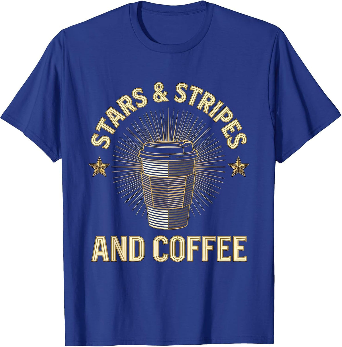 Stars Stripes and Coffee American Pride Design T-Shirt - Royal Blue
